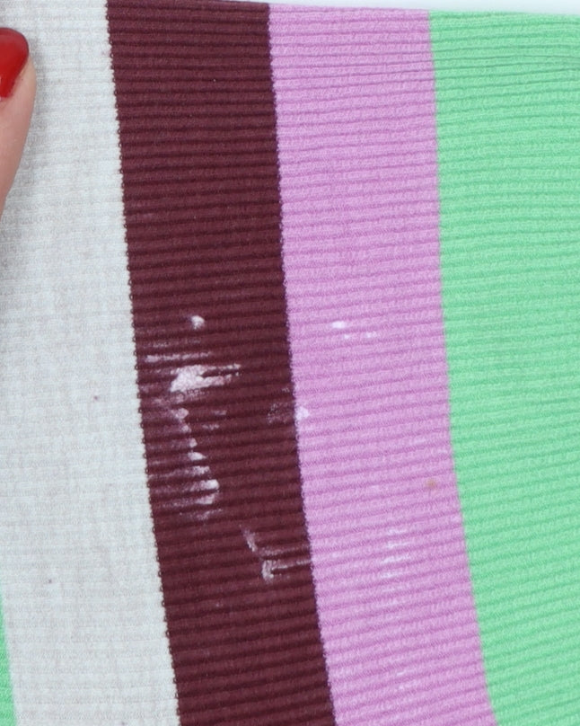 Oliver Bonas Women Multicoloured UK 10 Striped Ribbed Balloon Sleeve Top
