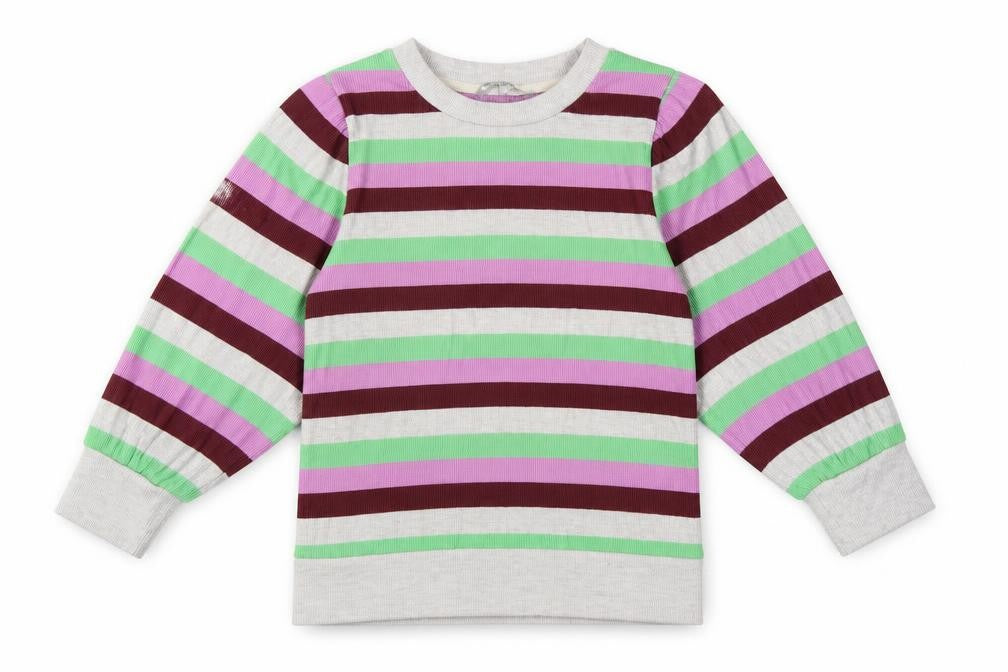 Oliver Bonas Women Multicoloured UK 10 Striped Ribbed Balloon Sleeve Top
