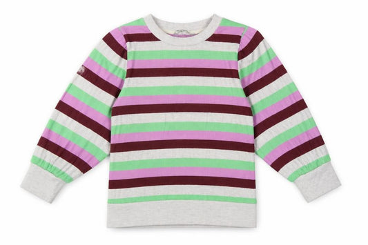 Oliver Bonas Women Multicoloured UK 10 Striped Ribbed Balloon Sleeve Top