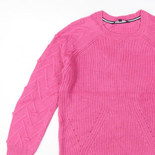 Crew Clothing Company Women Pink Size 8 Cable Knit Crew Neck Jumper