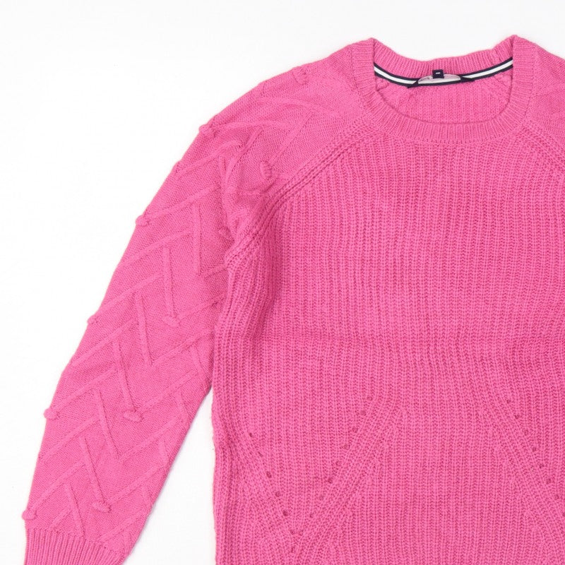 Crew Clothing Company Women Pink Size 8 Cable Knit Crew Neck Jumper