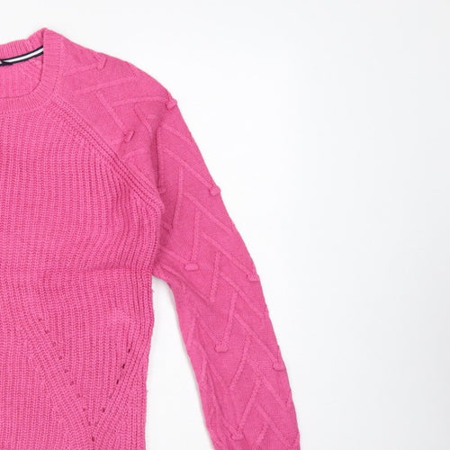 Crew Clothing Company Women Pink Size 8 Cable Knit Crew Neck Jumper