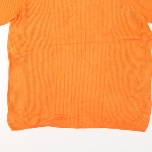 Marks and Spencer Women Orange L Rib Knit Short Sleeve Pullover Jumper