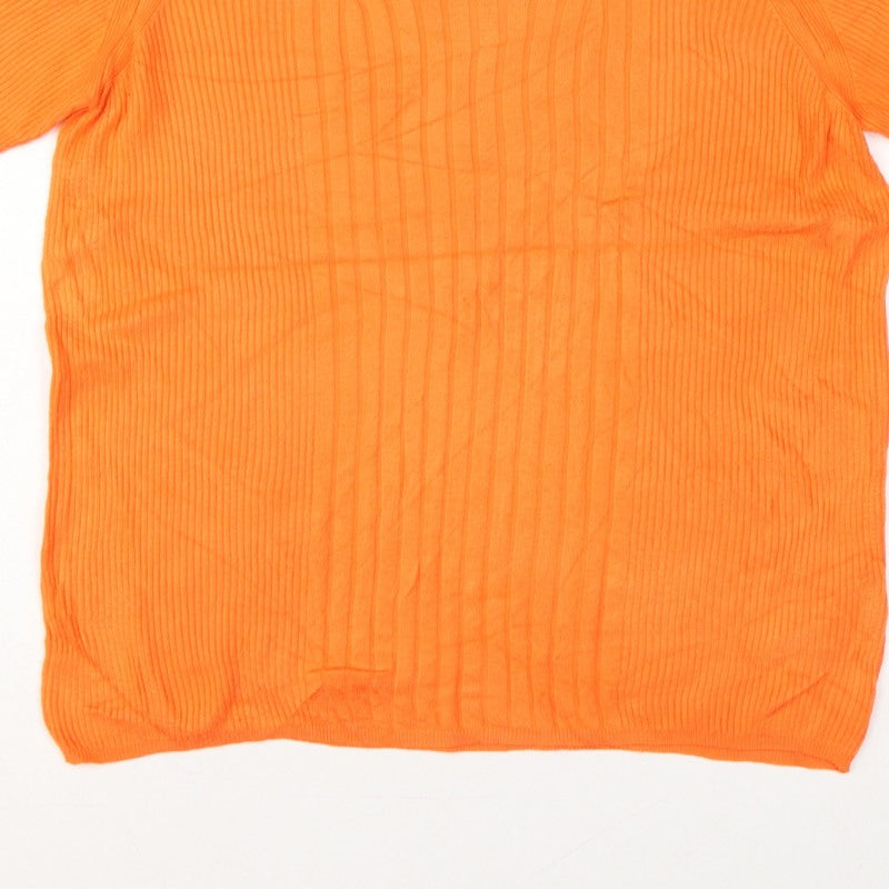 Marks and Spencer Women Orange L Rib Knit Short Sleeve Pullover Jumper
