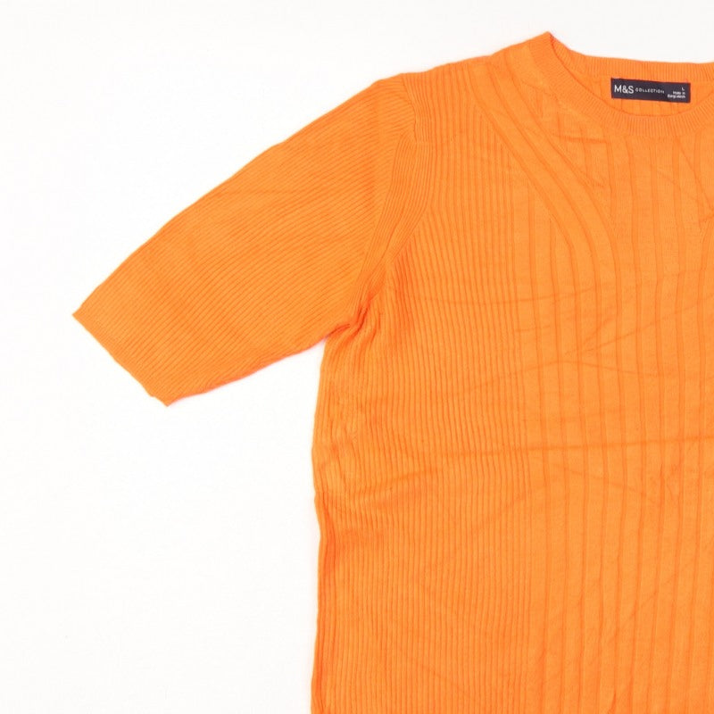 Marks and Spencer Women Orange L Rib Knit Short Sleeve Pullover Jumper
