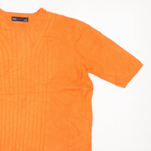 Marks and Spencer Women Orange L Rib Knit Short Sleeve Pullover Jumper