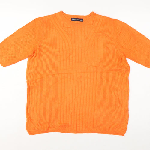 Marks and Spencer Women Orange L Rib Knit Short Sleeve Pullover Jumper
