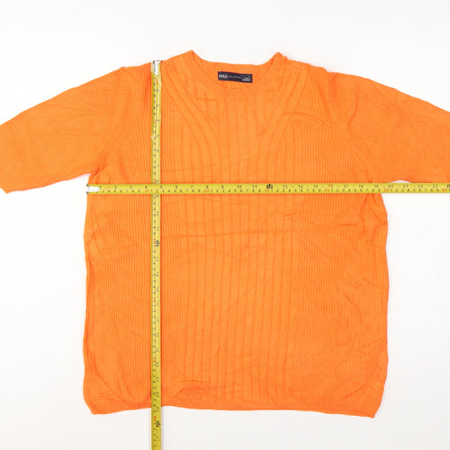 Marks and Spencer Women Orange L Rib Knit Short Sleeve Pullover Jumper