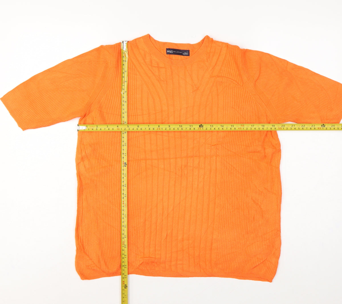 Marks and Spencer Women Orange L Rib Knit Short Sleeve Pullover Jumper