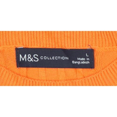 Marks and Spencer Women Orange L Rib Knit Short Sleeve Pullover Jumper