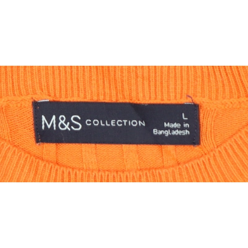 Marks and Spencer Women Orange L Rib Knit Short Sleeve Pullover Jumper