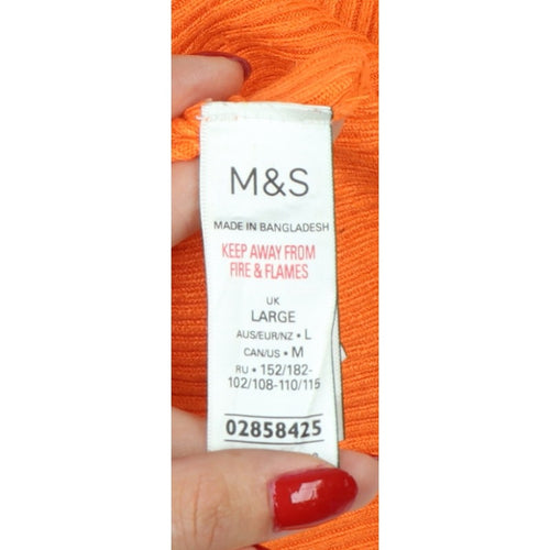 Marks and Spencer Women Orange L Rib Knit Short Sleeve Pullover Jumper
