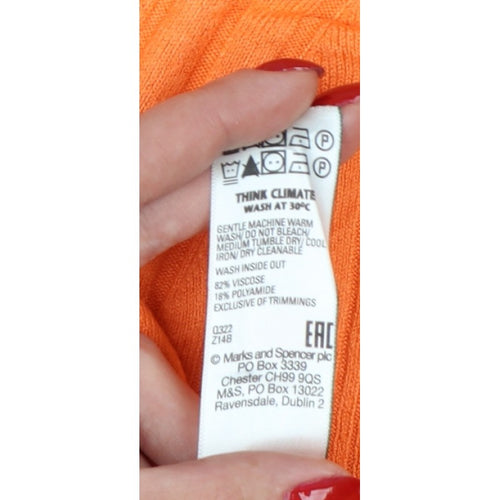 Marks and Spencer Women Orange L Rib Knit Short Sleeve Pullover Jumper