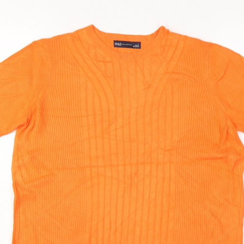 Marks and Spencer Women Orange L Rib Knit Short Sleeve Pullover Jumper