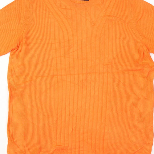 Marks and Spencer Women Orange L Rib Knit Short Sleeve Pullover Jumper