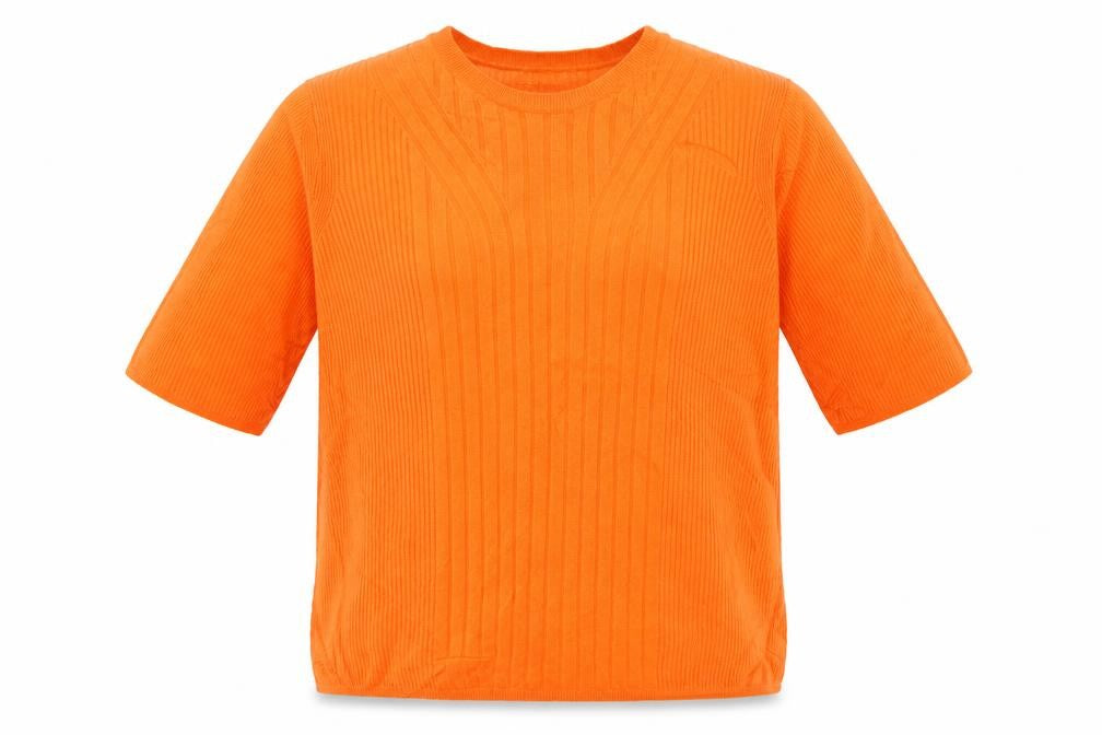 Marks and Spencer Women Orange L Rib Knit Short Sleeve Pullover Jumper