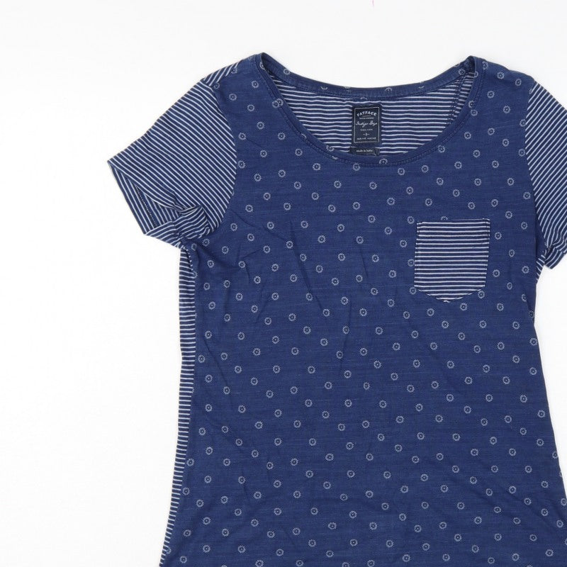 FatFace Women’s Blue Size 8 Floral Stripe Cotton Jersey T-Shirt
