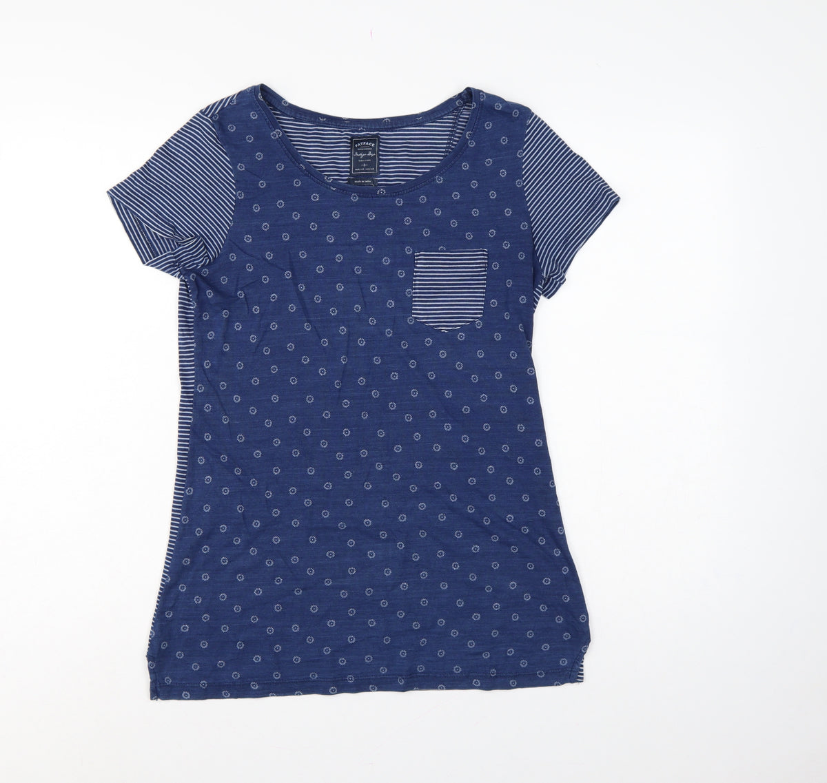 FatFace Women’s Blue Size 8 Floral Stripe Cotton Jersey T-Shirt
