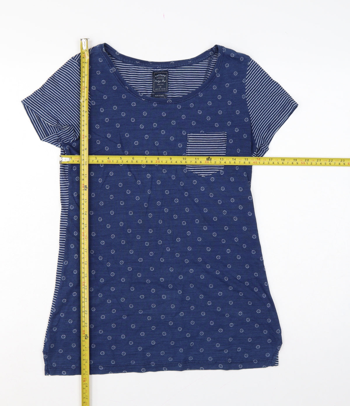 FatFace Women’s Blue Size 8 Floral Stripe Cotton Jersey T-Shirt
