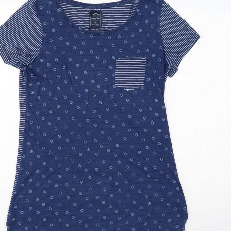 FatFace Women’s Blue Size 8 Floral Stripe Cotton Jersey T-Shirt