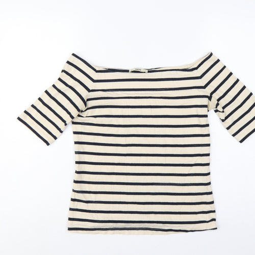 Oasis Women Ivory Navy Striped Cotton Boat Neck T-Shirt UK 12