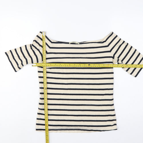 Oasis Women Ivory Navy Striped Cotton Boat Neck T-Shirt UK 12