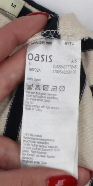 Oasis Women Ivory Navy Striped Cotton Boat Neck T-Shirt UK 12