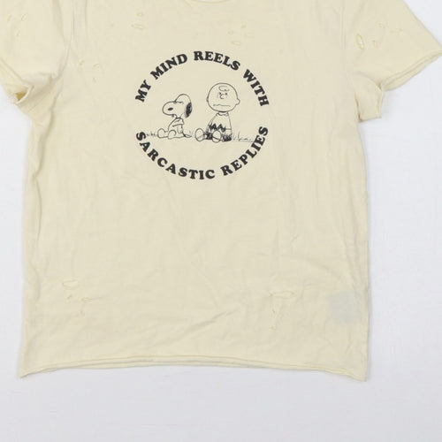 Lazy Oaf Girls Cream UK 8 Peanuts Snoopy Distressed Graphic T-Shirt