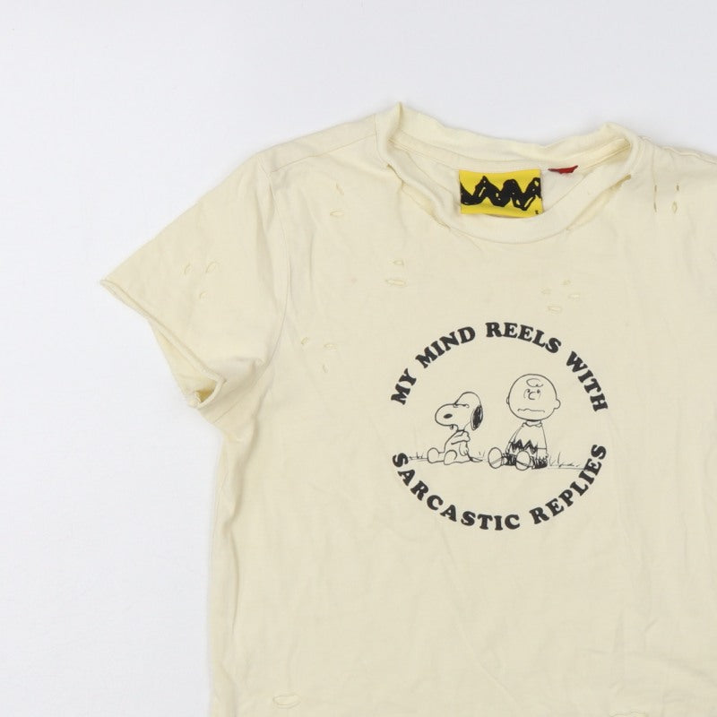 Lazy Oaf Girls Cream UK 8 Peanuts Snoopy Distressed Graphic T-Shirt