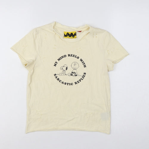 Lazy Oaf Girls Cream UK 8 Peanuts Snoopy Distressed Graphic T-Shirt