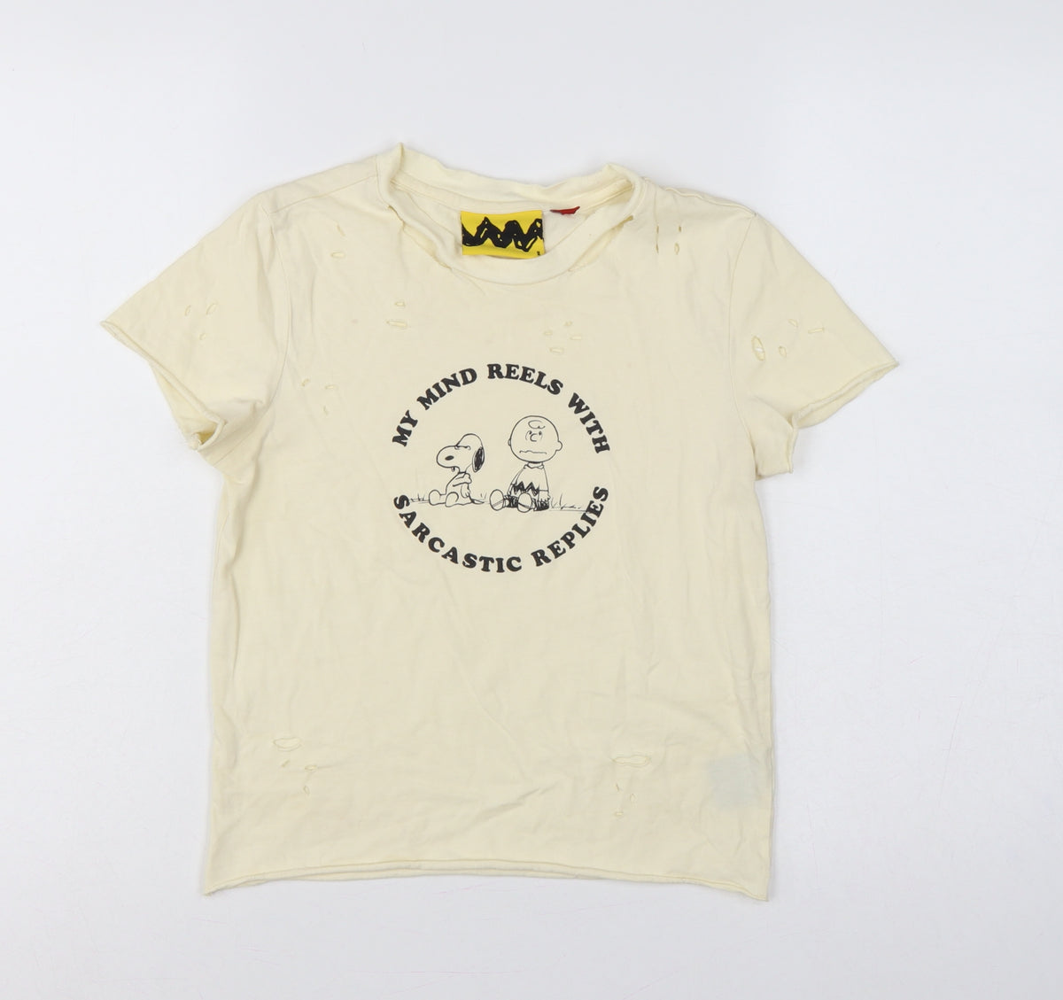 Lazy Oaf Girls Cream UK 8 Peanuts Snoopy Distressed Graphic T-Shirt