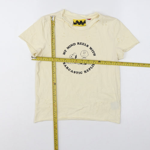 Lazy Oaf Girls Cream UK 8 Peanuts Snoopy Distressed Graphic T-Shirt
