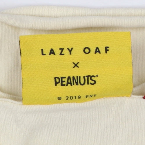 Lazy Oaf Girls Cream UK 8 Peanuts Snoopy Distressed Graphic T-Shirt