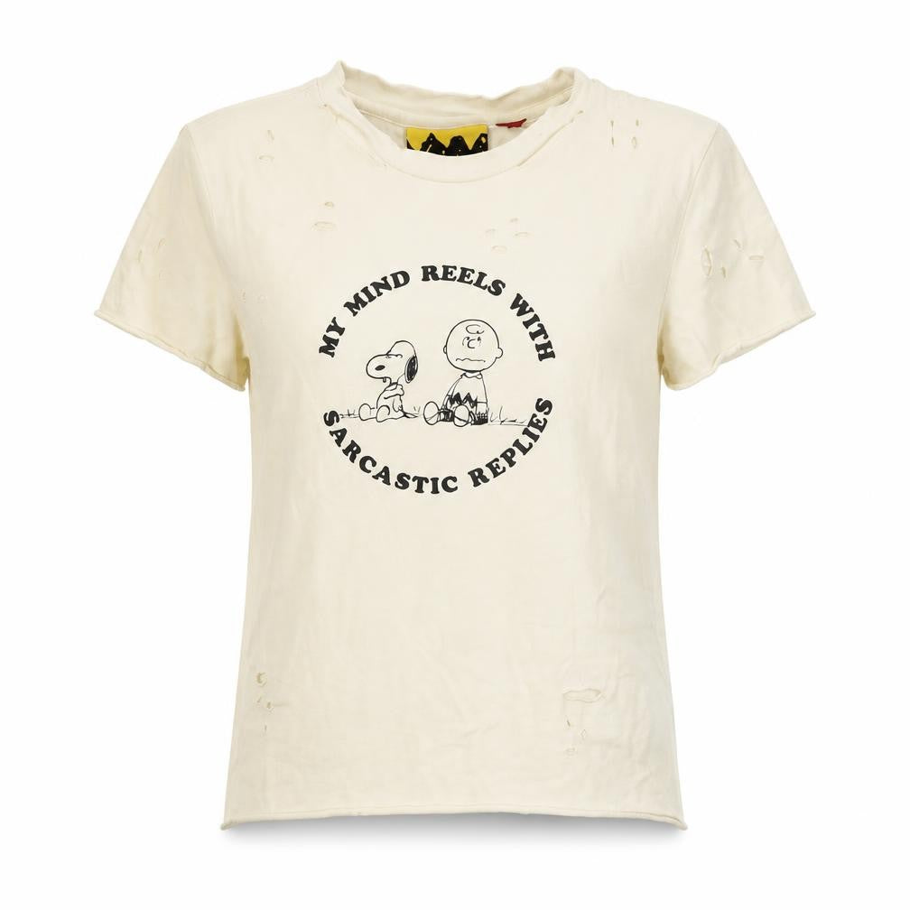 Lazy Oaf Girls Cream UK 8 Peanuts Snoopy Distressed Graphic T-Shirt
