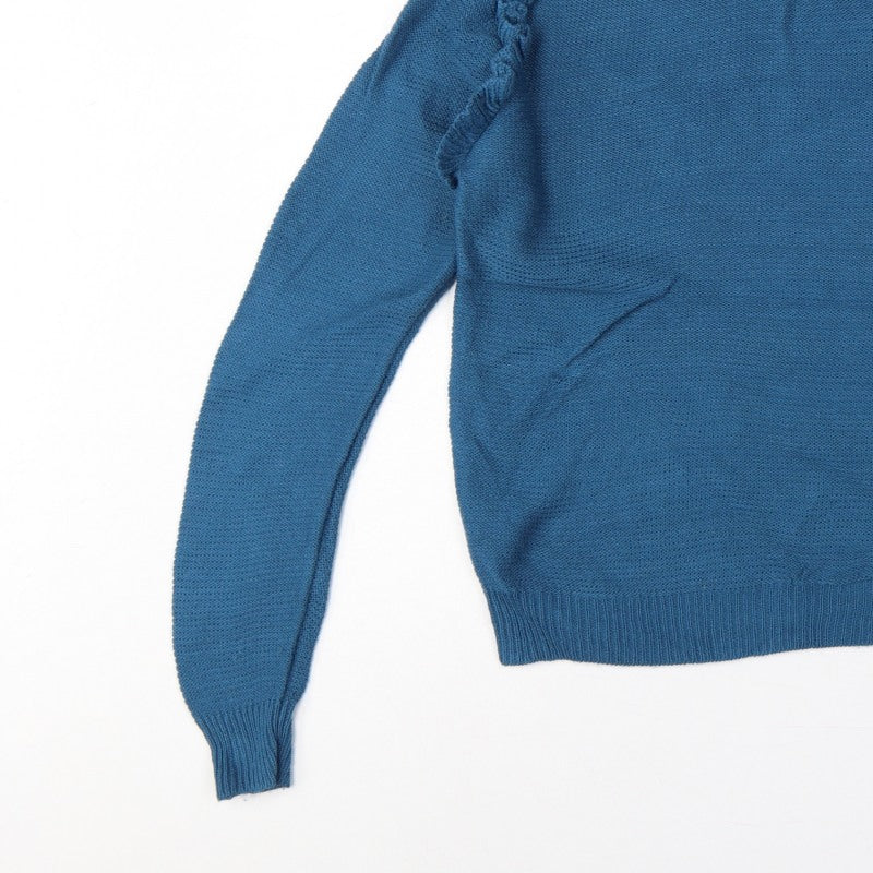 Brave Soul Women’s Blue UK 14 Ruffle Shoulder Crew Neck Knit Jumper