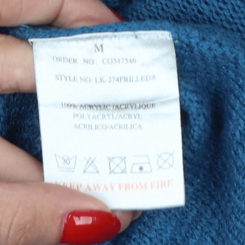Brave Soul Women’s Blue UK 14 Ruffle Shoulder Crew Neck Knit Jumper