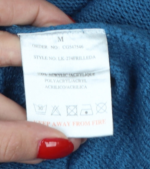 Brave Soul Women’s Blue UK 14 Ruffle Shoulder Crew Neck Knit Jumper