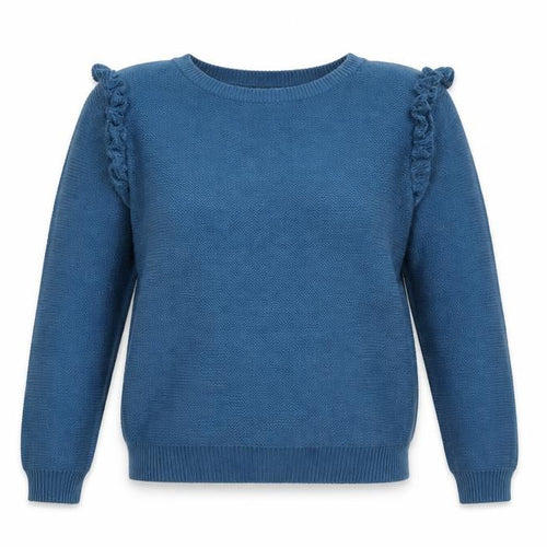 Brave Soul Women’s Blue UK 14 Ruffle Shoulder Crew Neck Knit Jumper
