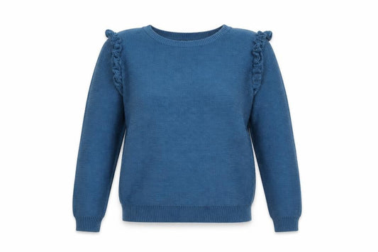 Brave Soul Women’s Blue UK 14 Ruffle Shoulder Crew Neck Knit Jumper