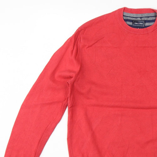 Eden Park Men’s Red Cotton Crew Neck Logo Pullover Jumper Size M