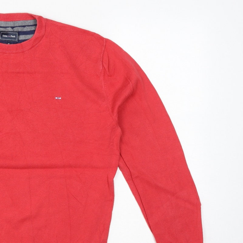 Eden Park Men’s Red Cotton Crew Neck Logo Pullover Jumper Size M