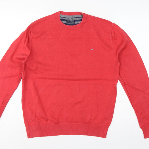 Eden Park Men’s Red Cotton Crew Neck Logo Pullover Jumper Size M