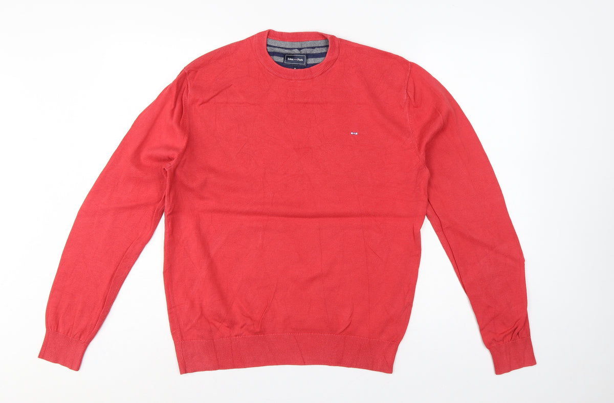 Eden Park Men’s Red Cotton Crew Neck Logo Pullover Jumper Size M