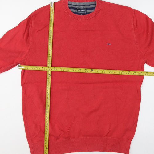 Eden Park Men’s Red Cotton Crew Neck Logo Pullover Jumper Size M