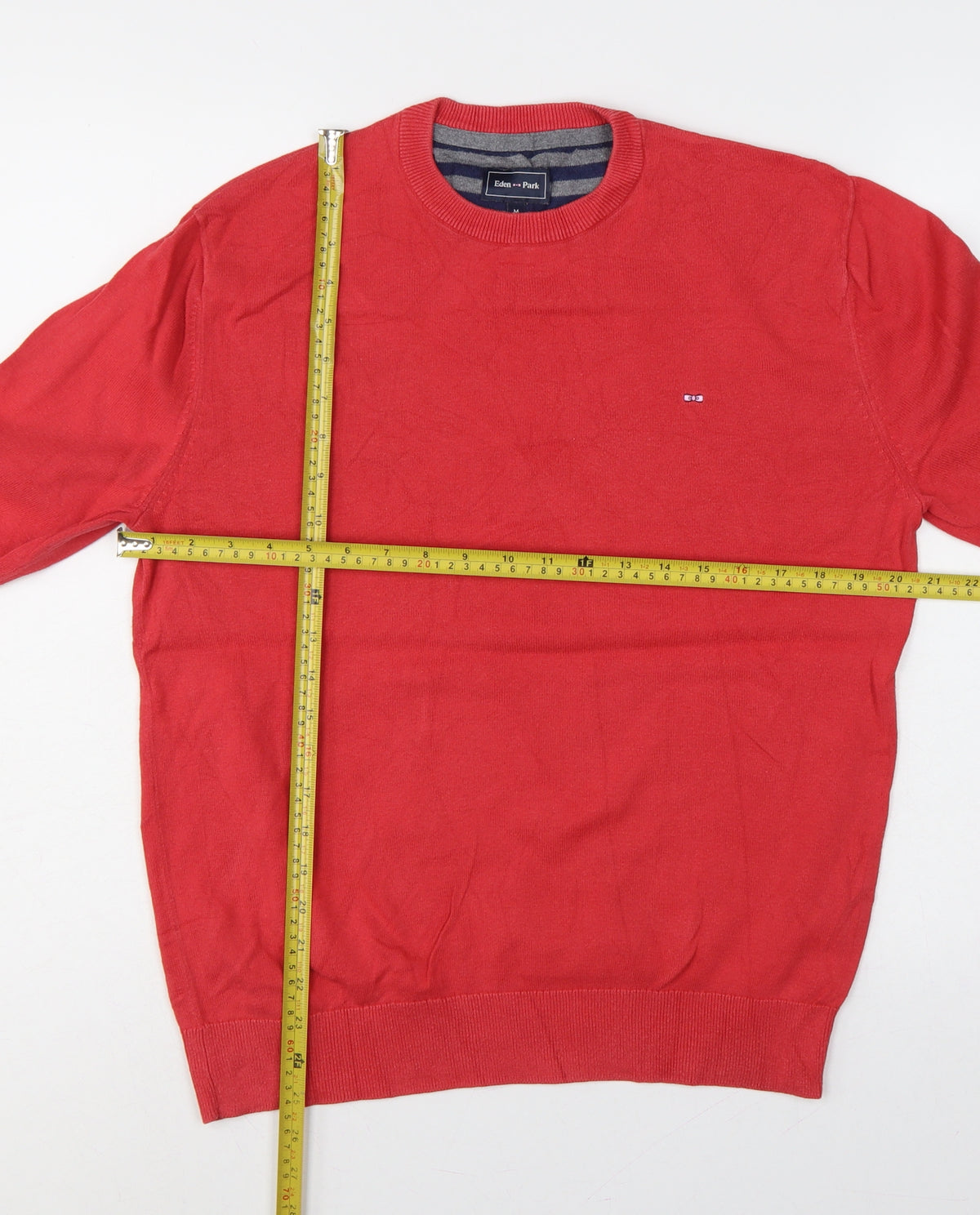 Eden Park Men’s Red Cotton Crew Neck Logo Pullover Jumper Size M
