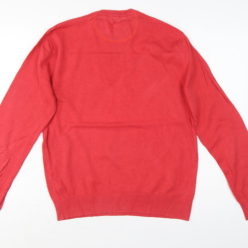 Eden Park Men’s Red Cotton Crew Neck Logo Pullover Jumper Size M