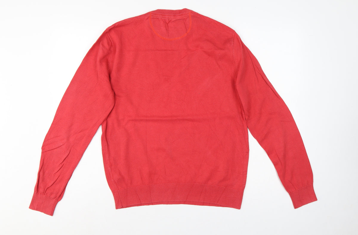 Eden Park Men’s Red Cotton Crew Neck Logo Pullover Jumper Size M