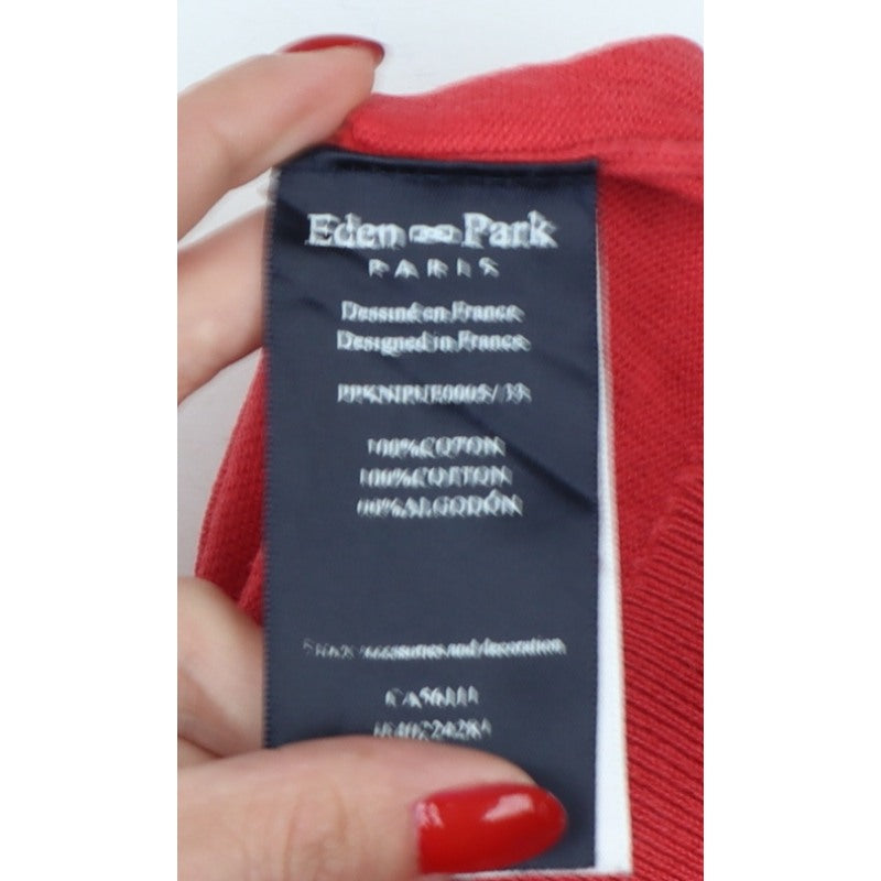 Eden Park Men’s Red Cotton Crew Neck Logo Pullover Jumper Size M