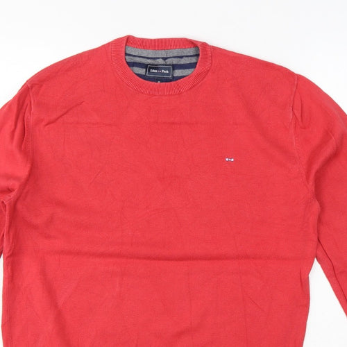 Eden Park Men’s Red Cotton Crew Neck Logo Pullover Jumper Size M