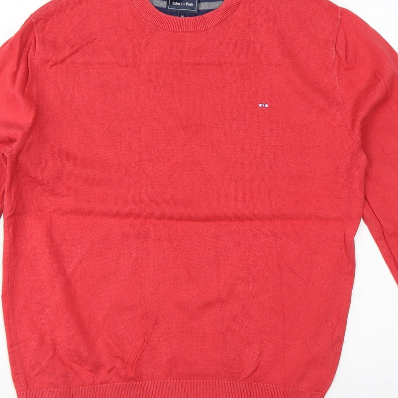 Eden Park Men’s Red Cotton Crew Neck Logo Pullover Jumper Size M